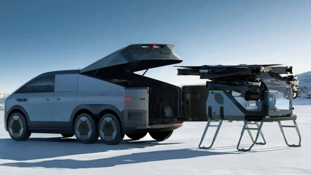 Introducing A Six Wheeled Electric Minivan Equipped With A Drone Launch