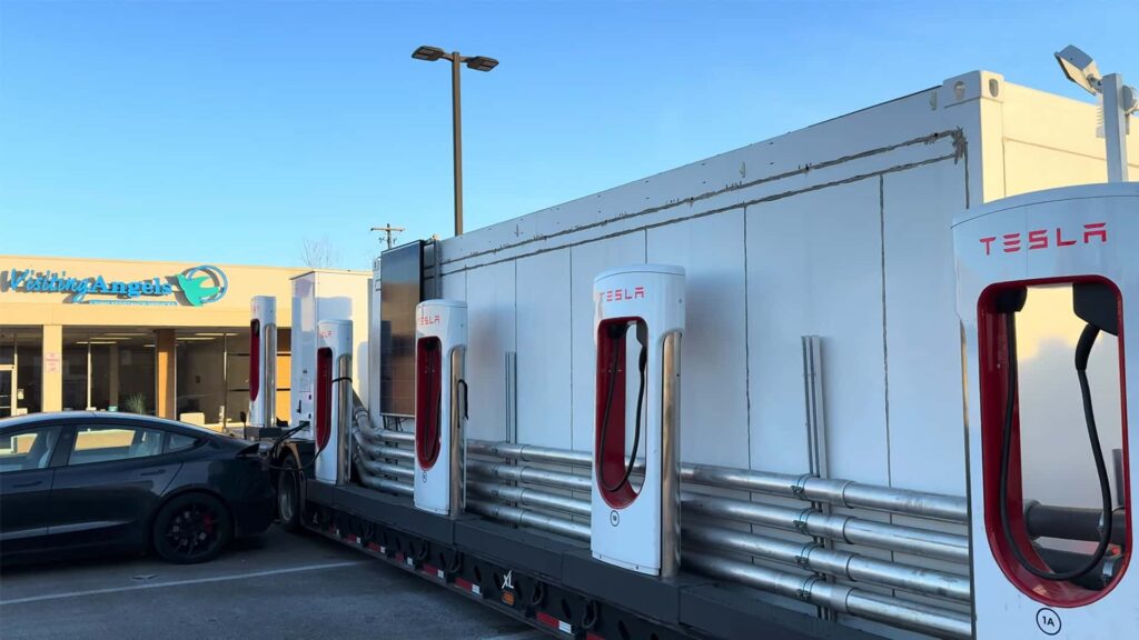 Tesla's Portable Supercharger Stations Offer Rapid Online Setup And Charging